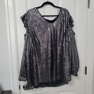 Lane Bryant Metallic Cole Shoulder Ruffle Sequin Top Size 28 NWT